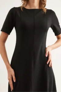 Olalook Women's Black Back Zippered Partial Knitted Midi Dress - Image 6
