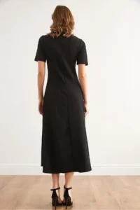 Olalook Women's Black Back Zippered Partial Knitted Midi Dress - Image 7