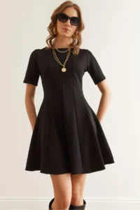 Olalook Women's Black Piece Trend Mini Flared Dress
