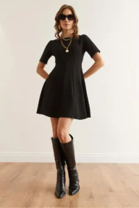 Olalook Women's Black Piece Trend Mini Flared Dress - Image 2
