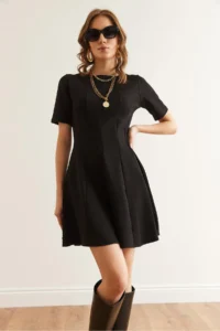Olalook Women's Black Piece Trend Mini Flared Dress - Image 3