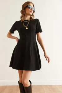 Olalook Women's Black Piece Trend Mini Flared Dress - Image 4