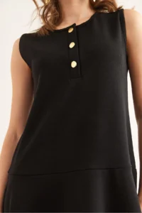 Olalook Women's Black Buttoned Skirt Detailed Crepe Dress - Image 6