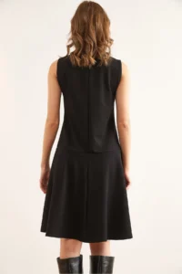 Olalook Women's Black Buttoned Skirt Detailed Crepe Dress - Image 7