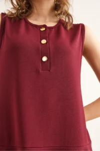 Olalook Women's Burgundy Buttoned Skirt Detailed Crepe Dress - Image 5