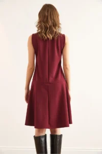 Olalook Women's Burgundy Buttoned Skirt Detailed Crepe Dress - Image 6
