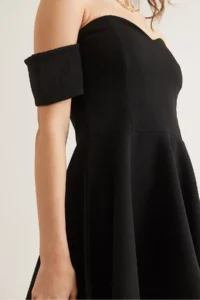 Olalook Women's Black Sleeve Detailed Mini Flared Crepe Dress - Image 7