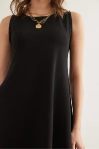 Olalook Women's Black Crew Neck Flared Knitted Crepe Dress - Image 7
