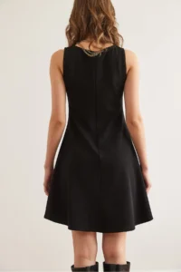 Olalook Women's Black Crew Neck Flared Knitted Crepe Dress - Image 8