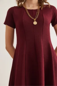 Olalook Women's Burgundy Piece Trend Mini Flared Dress - Image 5