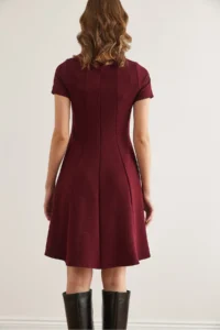 Olalook Women's Burgundy Piece Trend Mini Flared Dress - Image 6