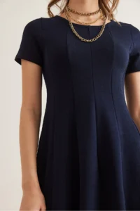 Olalook Women's Navy Blue Piece Trend Mini Flared Dress - Image 5
