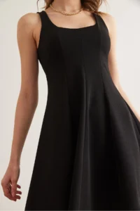 Olalook Women's Black U-Neck Piece Trend Mini Flared Dress - Image 6