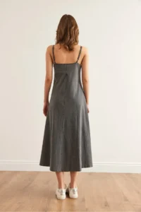 Olalook Women's Gray Adjustable Strap Washed Midi Dress 4614 - Image 5