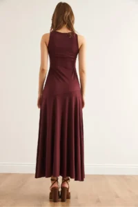 Olalook Women's Claret Red Deep Slit Flowy Sandy Dress - Image 7
