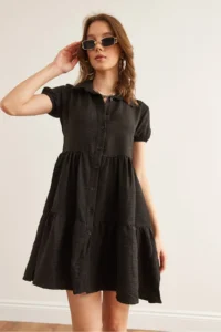 Olalook Women Black Piece Shirt Dress - Image 3