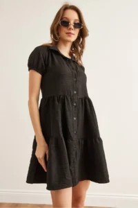 Olalook Women Black Piece Shirt Dress - Image 4