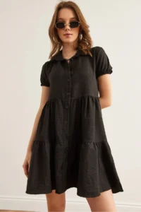 Olalook Women Black Piece Shirt Dress - Image 5