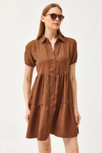 Olalook Women Tan Piece Shirt Dress - Image 2