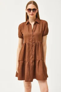 Olalook Women Tan Piece Shirt Dress - Image 3