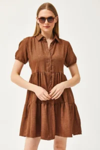 Olalook Women Tan Piece Shirt Dress - Image 4