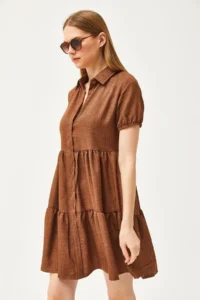 Olalook Women Tan Piece Shirt Dress - Image 5