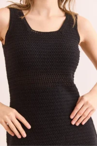 Olalook Women's Black Tight Knitted Waist Detailed Mini Cotton Dress - Image 7