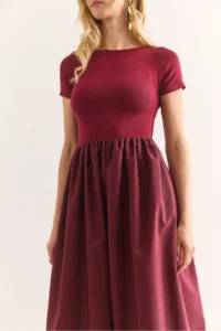 Olalook Women's Burgundy Garnished Short Sleeve Midi Dress - Image 5
