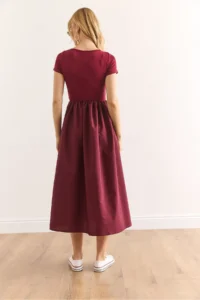 Olalook Women's Burgundy Garnished Short Sleeve Midi Dress - Image 6