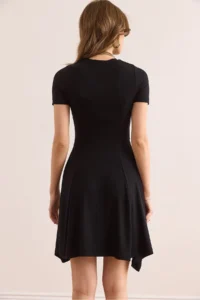 Olalook Women's Black Self-Belt Detailed Soft Textured A-Line Dress - Image 7