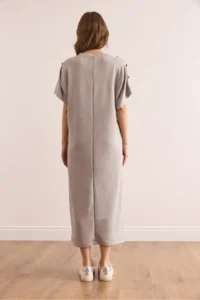 Olalook Women's Gray Shoulder Button Detailed Crystal Flowy Dress - Image 2