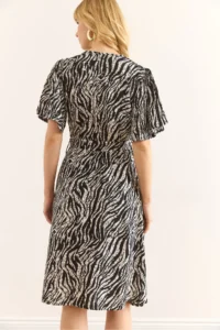 Olalook Women's Zebra Black V-Neck Belted Woven Mini Shirt Dress - Image 7