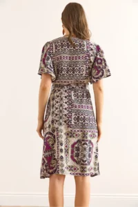 Olalook Women's Ethnic Purple V-Neck Belted Woven Mini Shirt Dress - Image 5