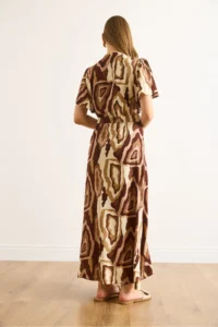 Olalook Women's Beige Brown Buttoned Belted Maxi Viscose Shirt Dress - Image 6