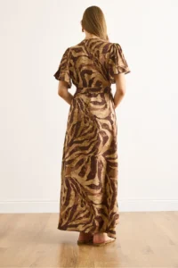 Olalook Women's Camel Brown Buttoned Belted Maxi Viscose Shirt Dress - Image 7