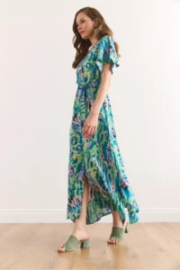 Olalook Women's Green Lilac Button Belted Maxi Viscose Shirt Dress Elb- - Image 5
