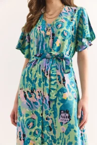 Olalook Women's Green Lilac Button Belted Maxi Viscose Shirt Dress Elb- - Image 7