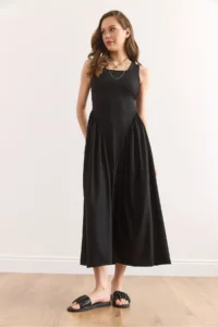 Olalook Women's Black U-Neck Soft Textured Maxi Flexible Dress Elb- - Image 4