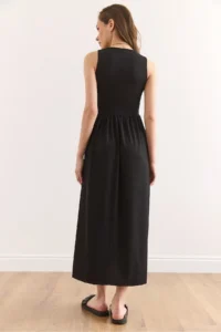 Olalook Women's Black U-Neck Soft Textured Maxi Flexible Dress Elb- - Image 6