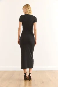 Olalook Women's Black Button Accessory Slit Slim Corduroy Dress - Image 7