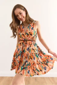 Olalook Women's Brush Orange Double Breasted Collar Waist Elastic Knitted Dress ELB- - Image 5