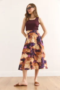 Olalook Women's Burgundy Batik Midi Dress with Hidden Zipper on the Side ELB- - Image 3