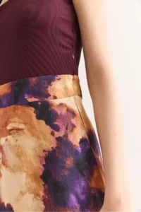 Olalook Women's Burgundy Batik Midi Dress with Hidden Zipper on the Side ELB- - Image 4