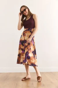 Olalook Women's Burgundy Batik Midi Dress with Hidden Zipper on the Side ELB- - Image 5