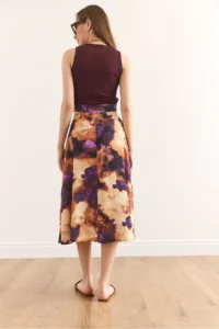 Olalook Women's Burgundy Batik Midi Dress with Hidden Zipper on the Side ELB- - Image 6