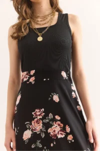 Olalook Women's Black Rose Side Hidden Zipper Garnished Midi Dress ELB- - Image 4