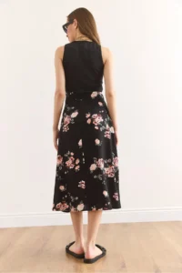 Olalook Women's Black Rose Side Hidden Zipper Garnished Midi Dress ELB- - Image 5