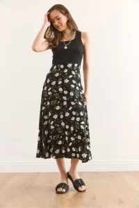 Olalook Women's Black Daisy Midi Dress with Hidden Zipper on the Side ELB- - Image 3