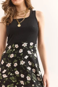 Olalook Women's Black Daisy Midi Dress with Hidden Zipper on the Side ELB- - Image 5