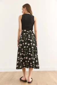 Olalook Women's Black Daisy Midi Dress with Hidden Zipper on the Side ELB- - Image 6